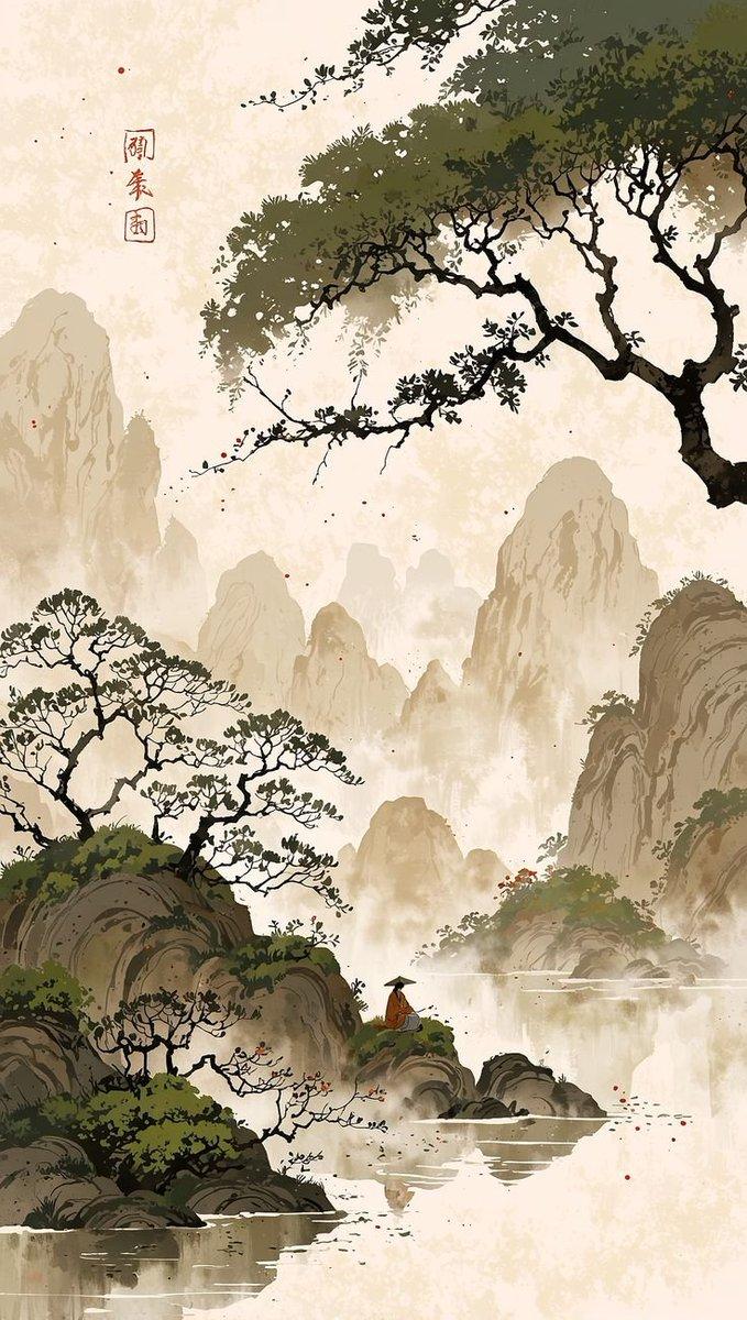 提示词预览: 电影感中国水墨山水画