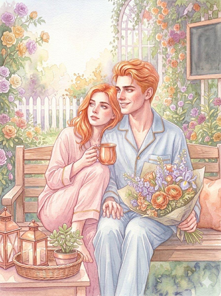 提示词预览: 浪漫花园水彩插画