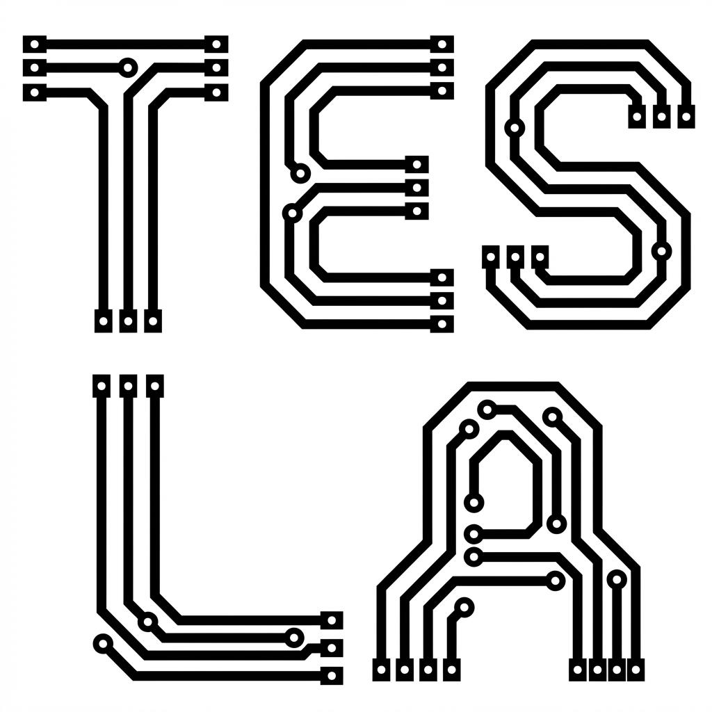 プロンプトのプレビュー: 「Tesla」の PCB ワードアート 回路図