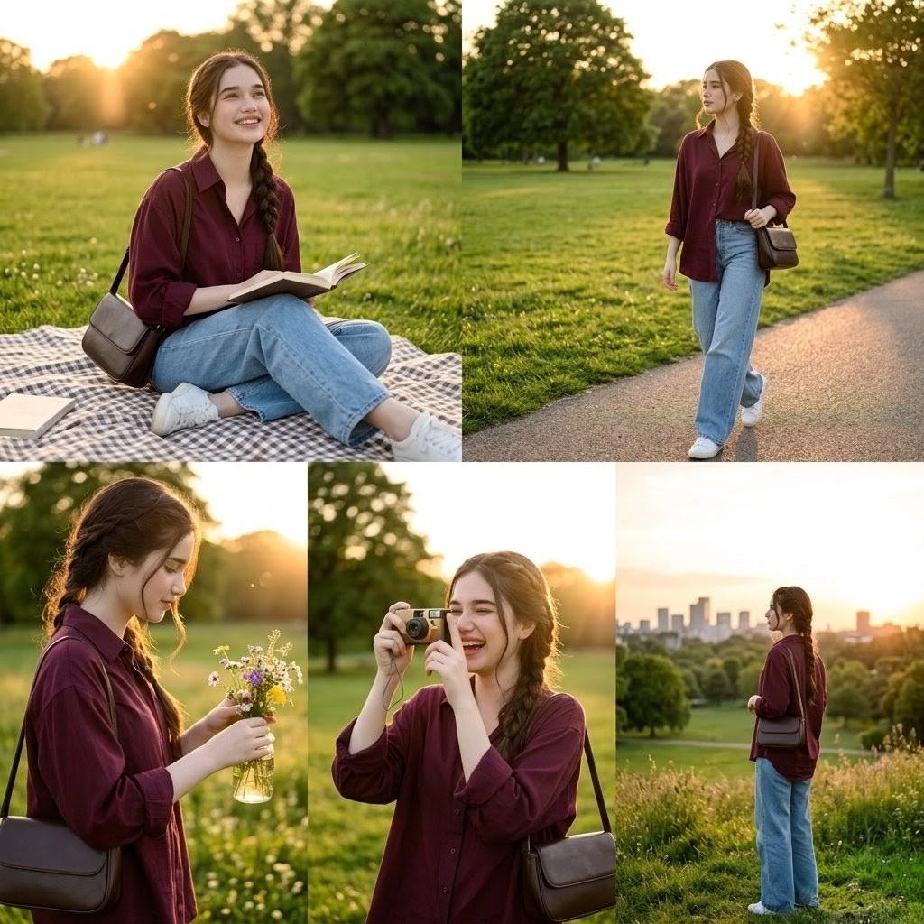 Prompt-Vorschau: Golden Hour Park Fashion-Collage
