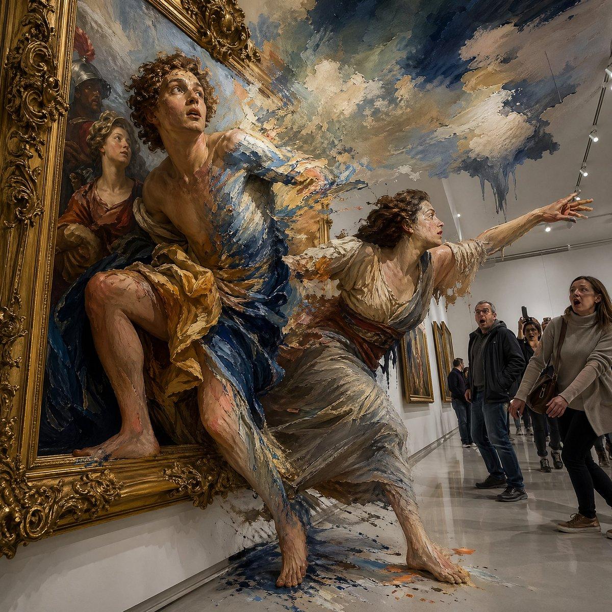 プロンプトのプレビュー: シュルレアリスムとバロック絵画が融合する現実の崩壊