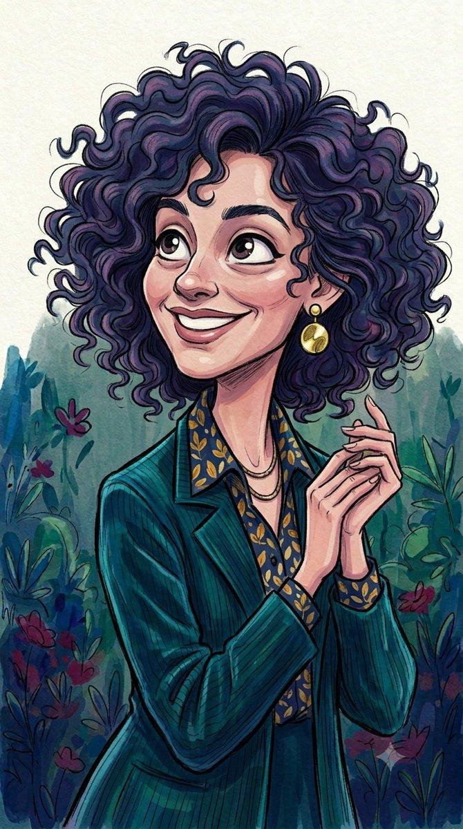 Pré-visualização do prompt: Caricatura em Aquarela de Cabelos Cacheados