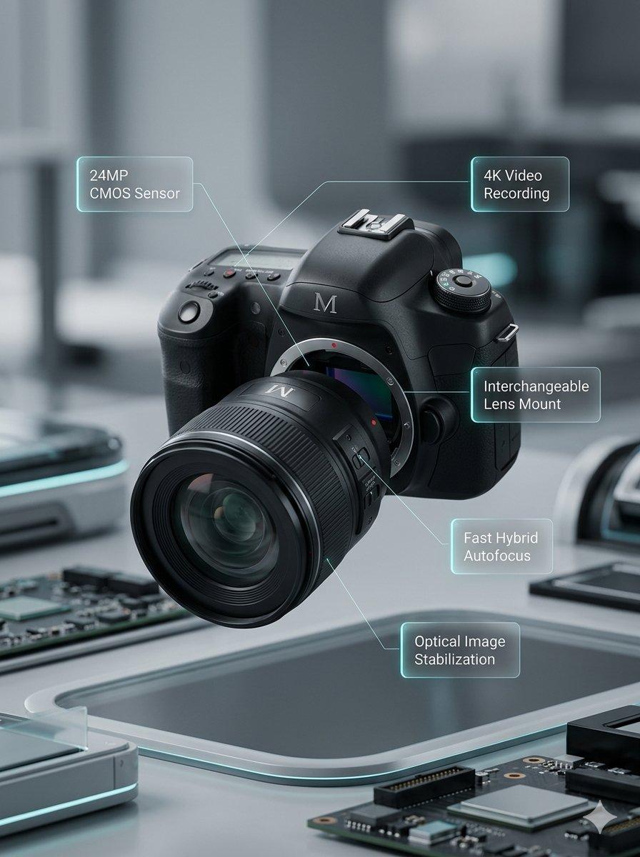 プロンプトのプレビュー: M DSLR カメラの分解および組み立て済みビジュアライゼーション