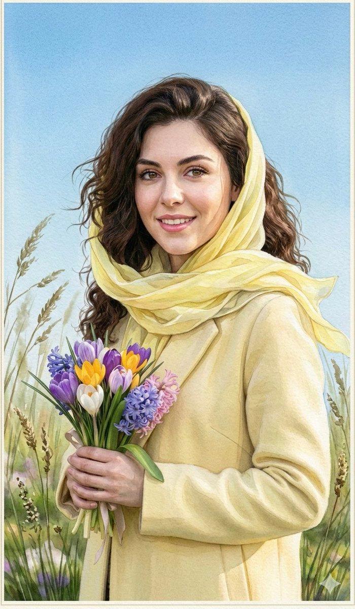 Promptforhåndsvisning: Watercolor Spring Greeting Card Portrait