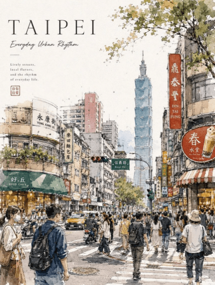 提示词预览: 台北水彩旅行海报