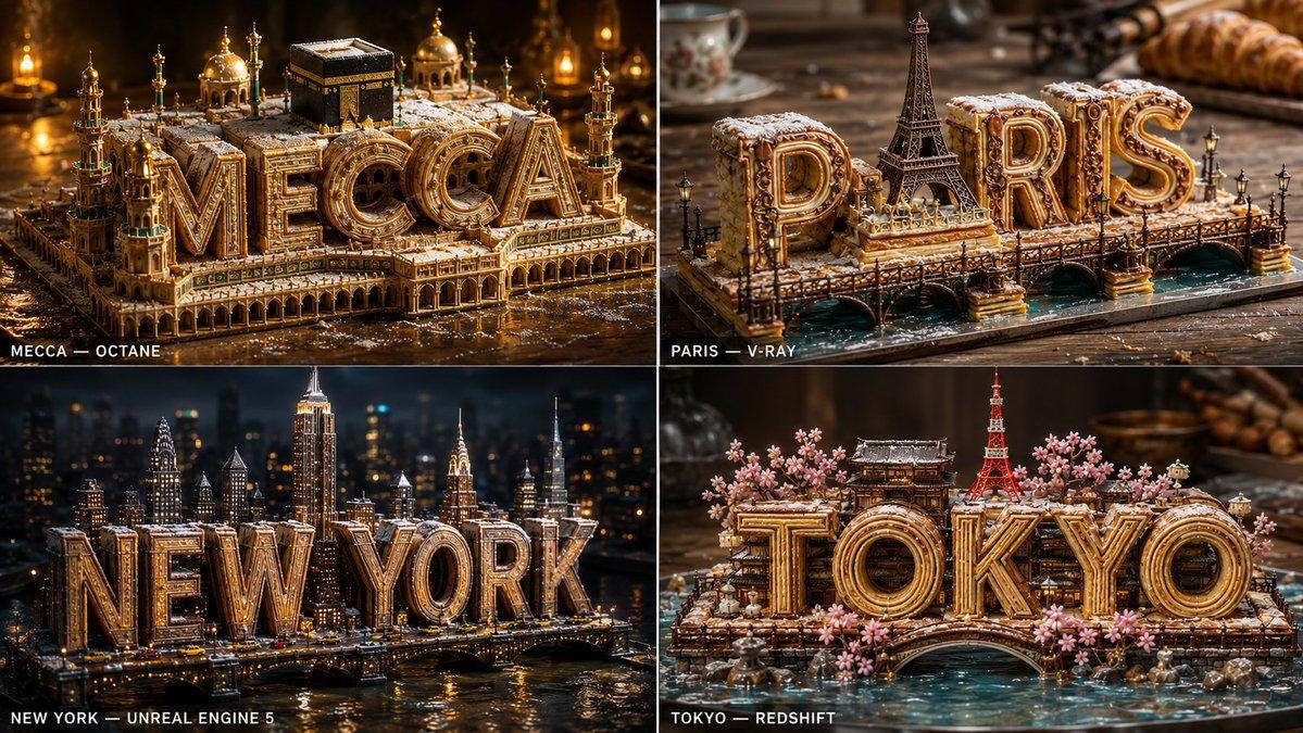 プロンプトのプレビュー: ペストリーで創る都市の建築傑作