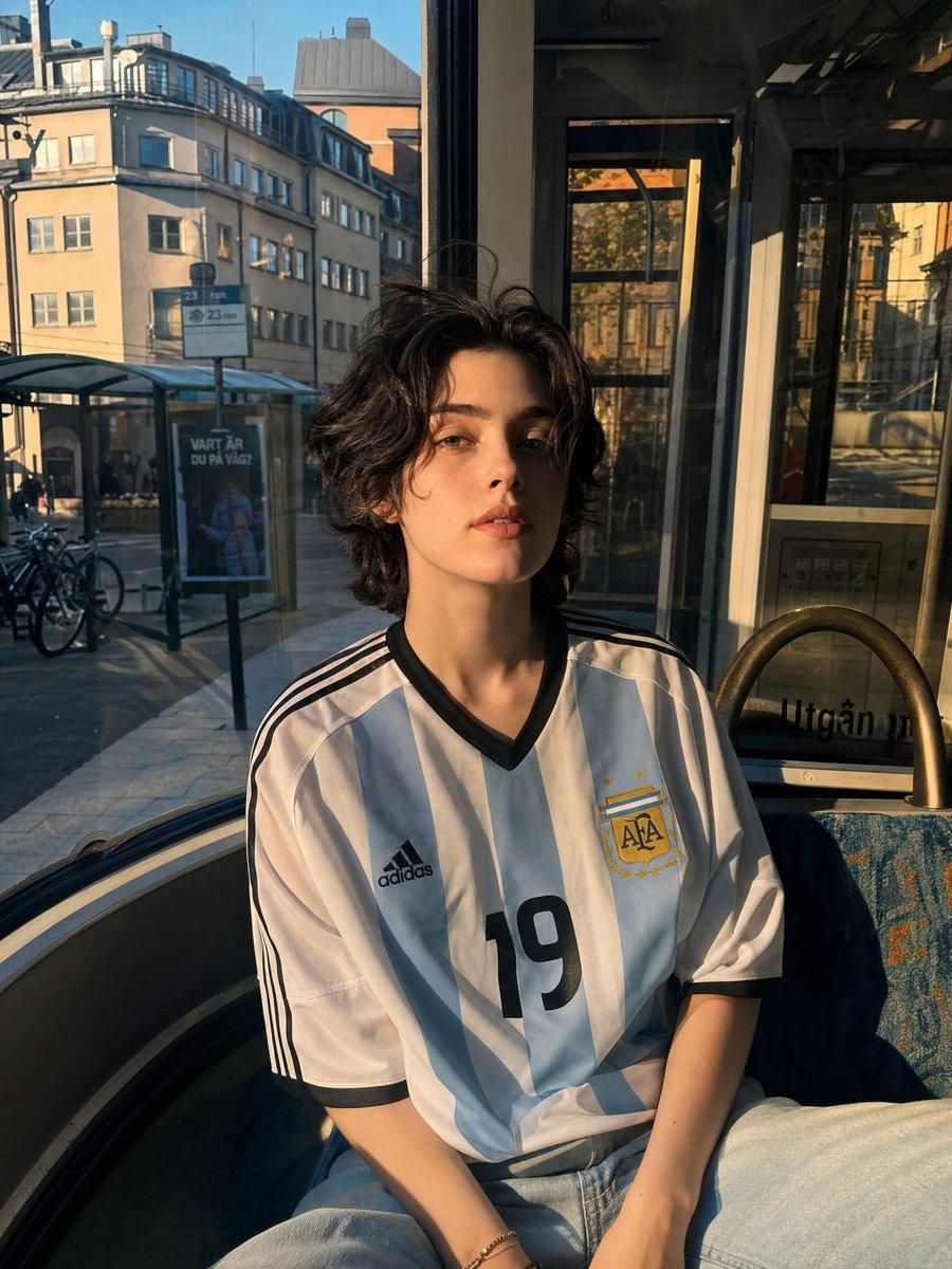 プロンプトのプレビュー: サッカーユニフォームを着た人物の自然なポートレート