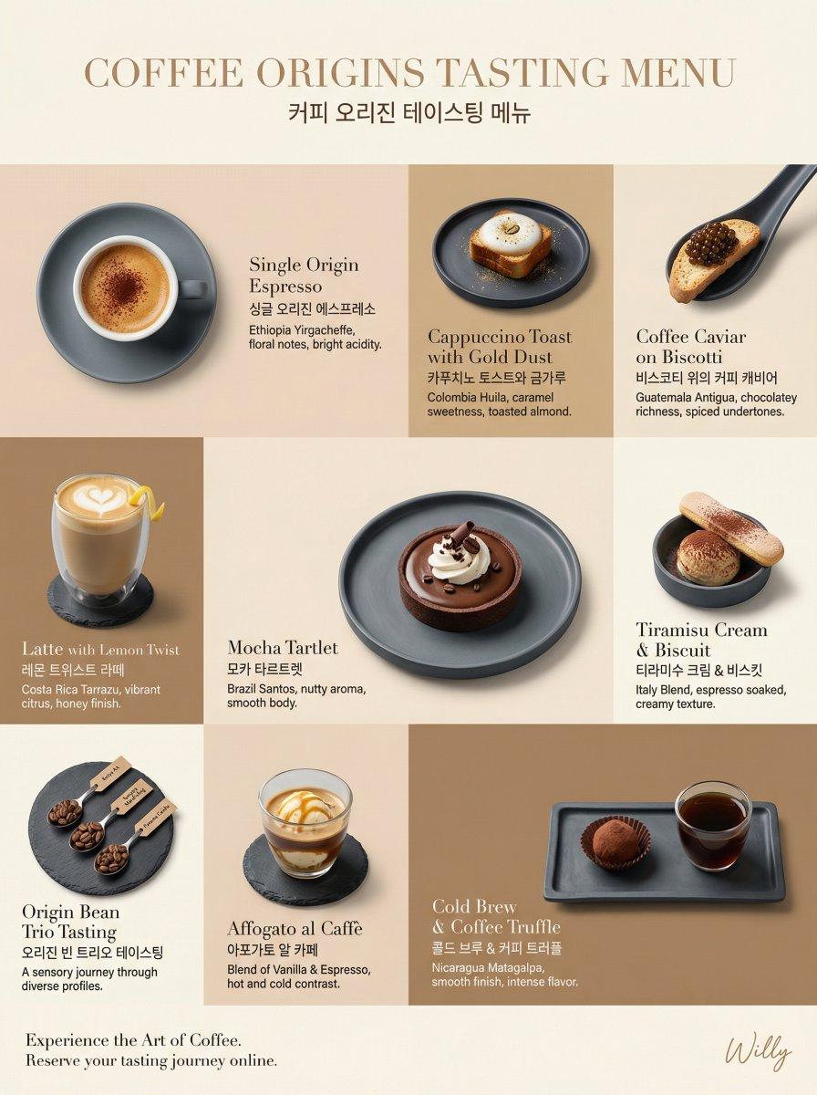 Promptforhåndsvisning: Luxury Coffee Tasting Menu Layout Prompt