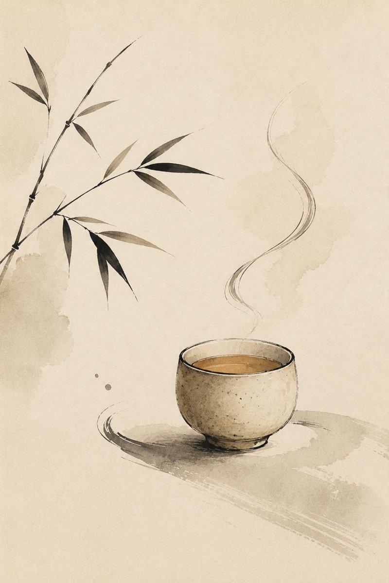 プロンプトのプレビュー: 禅の茶碗 水墨画