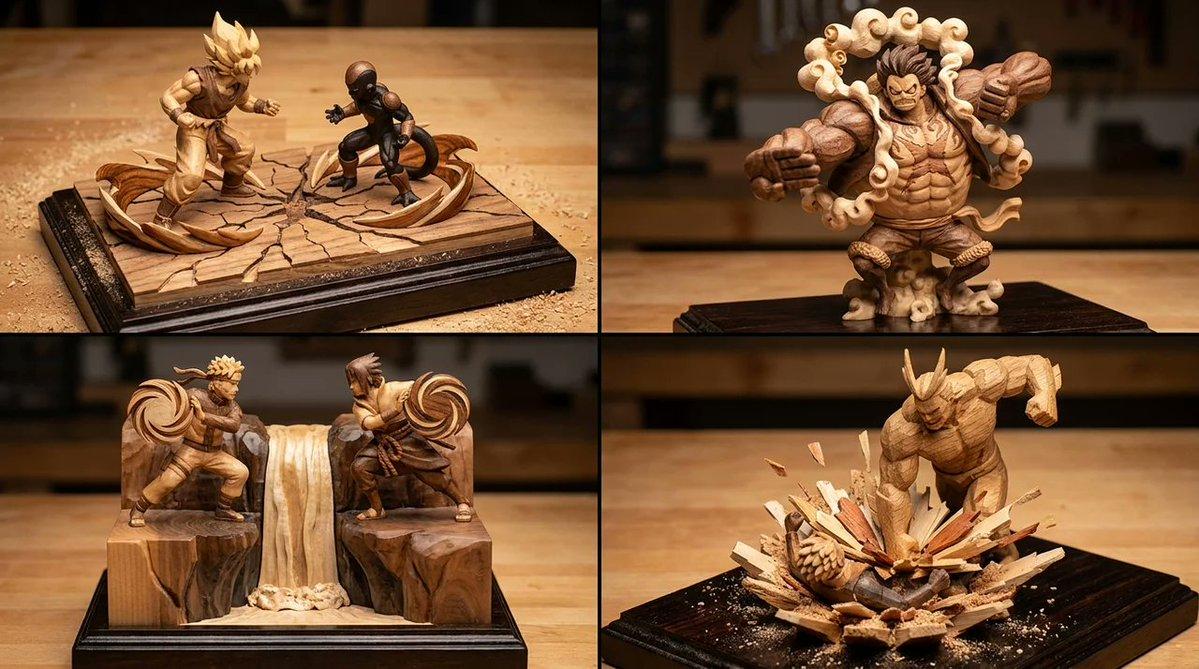 プロンプトのプレビュー: マンガシーンの木工ジオラマ