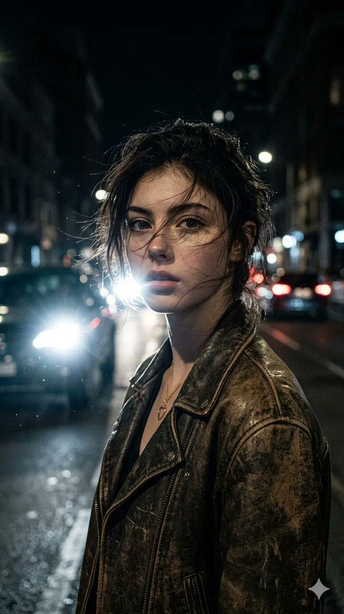 プロンプトのプレビュー: シネマティックな都会の夜のポートレート