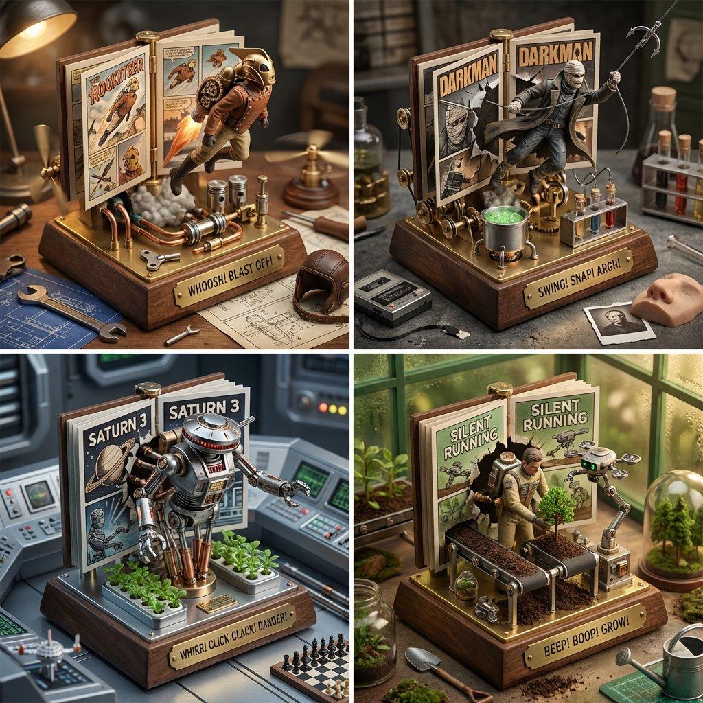 Превью промпта: Mechanical Wind-Up Diorama Concept