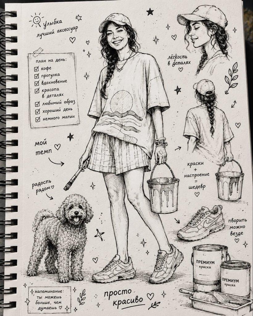 提示词预览: 墨水速写本 Zine 插画