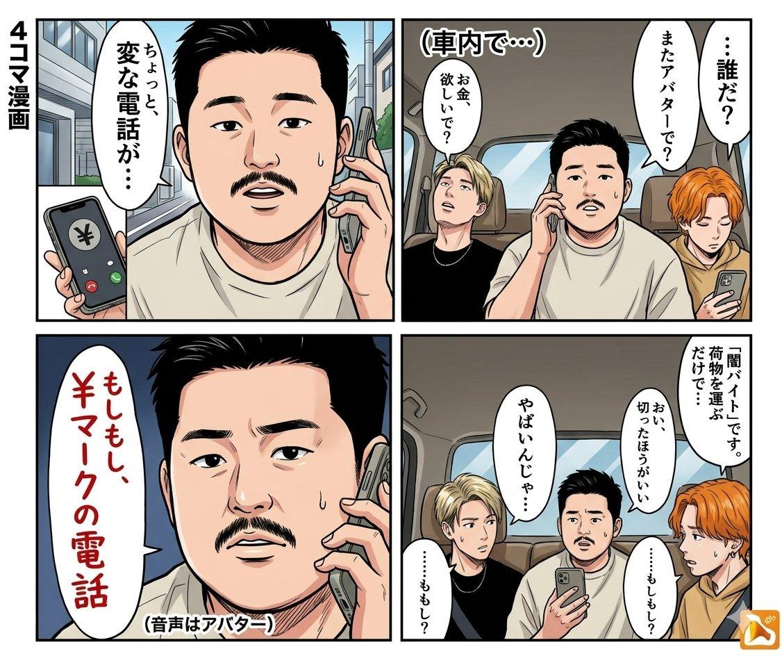 プロンプトのプレビュー: 4コマ漫画:匿名とマスク