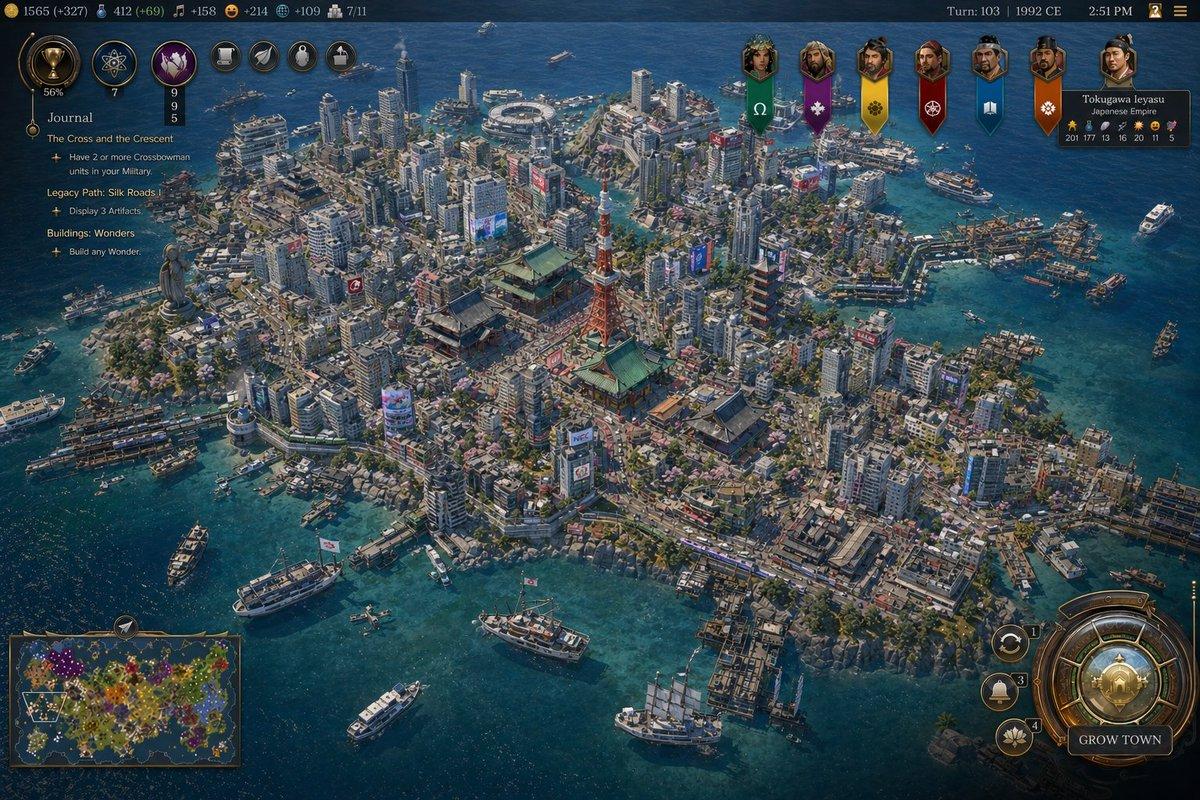 プロンプトのプレビュー: 「Civilization」風の東京湾スクリーンショット