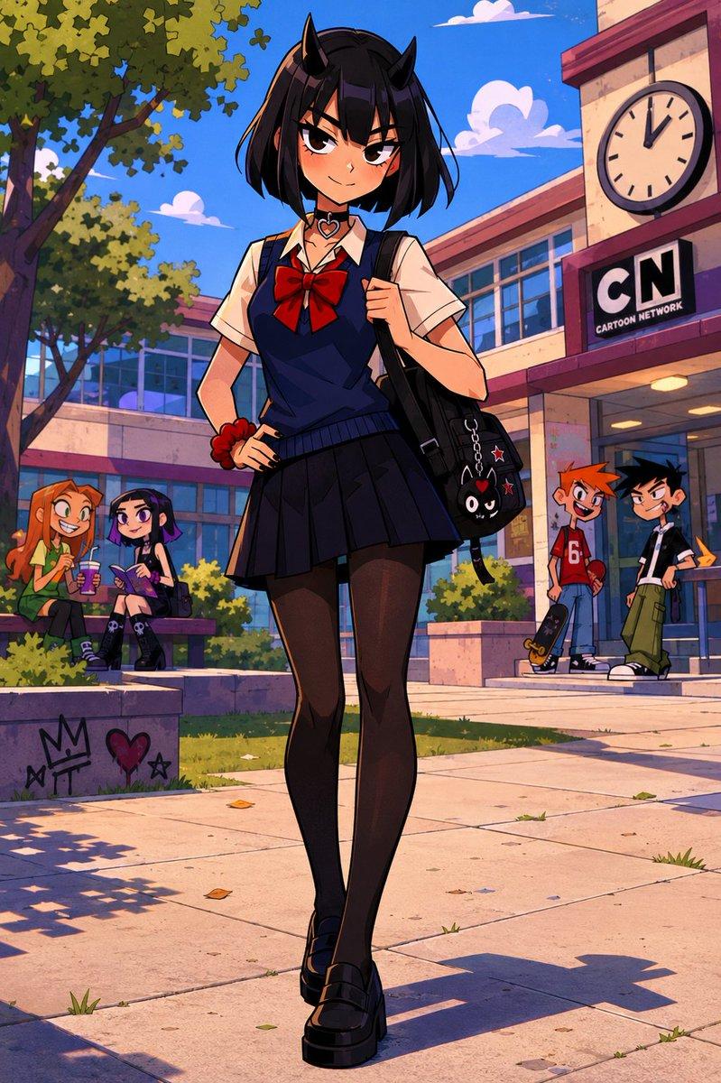 Prompt-Vorschau: Anime-Szene mit einer Schülerin als Dämon