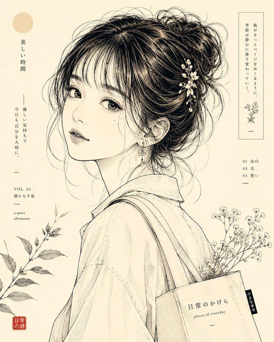 提示詞預覽: 日式線條肖像插畫