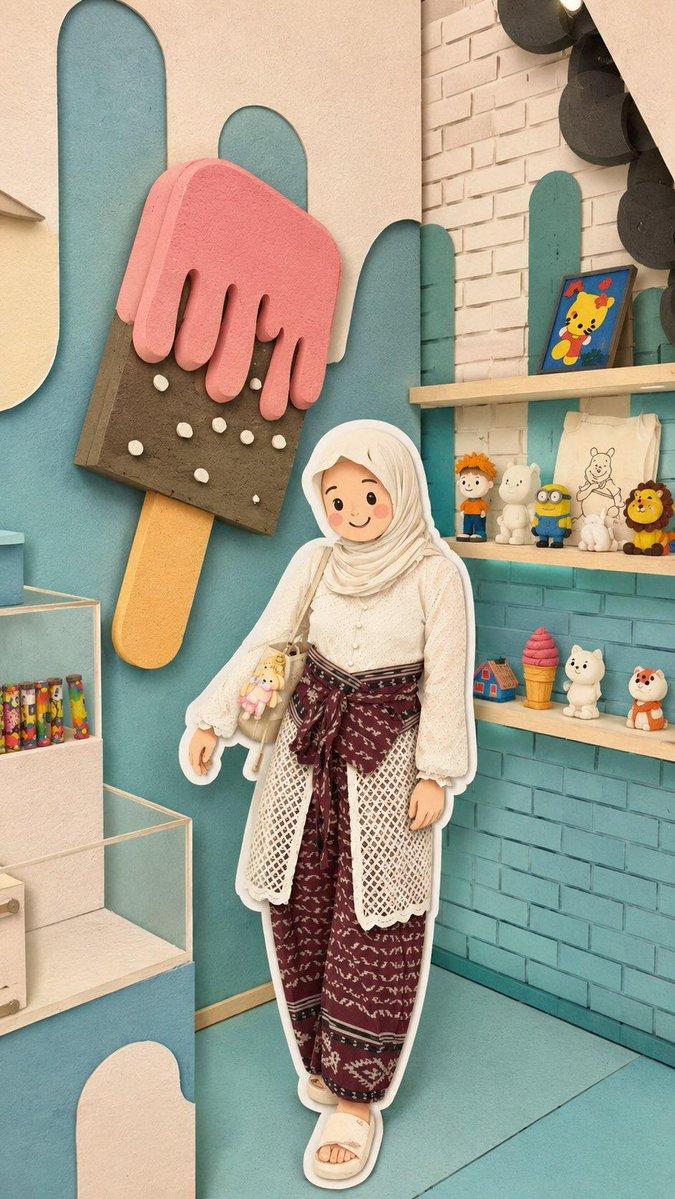 プロンプトのプレビュー: かわいいスタイルのムスリムキャラクターのライフスタイル写真