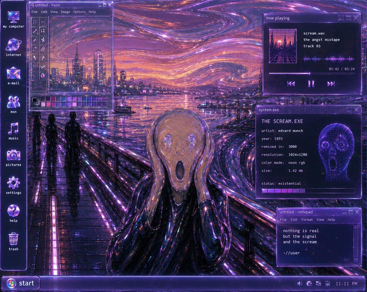 提示词预览: Y2K 未来主义《呐喊》桌面