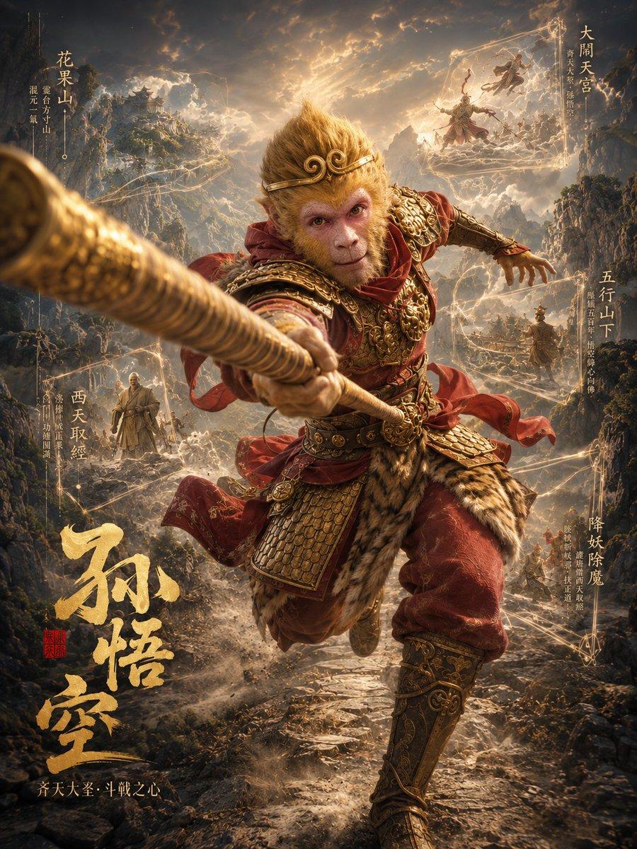ตัวอย่างพรีวิวพรอมต์: โปสเตอร์แฟนตาซีสุดอลังการของ ซุนหงอคง