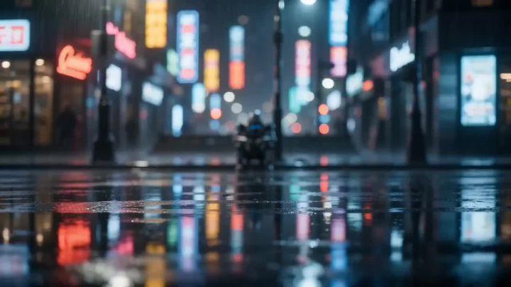 提示词预览: 机器人与男孩:雨中霓虹街道