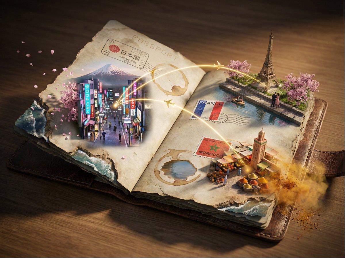 プロンプトのプレビュー: Passport Journey 3D Atlas