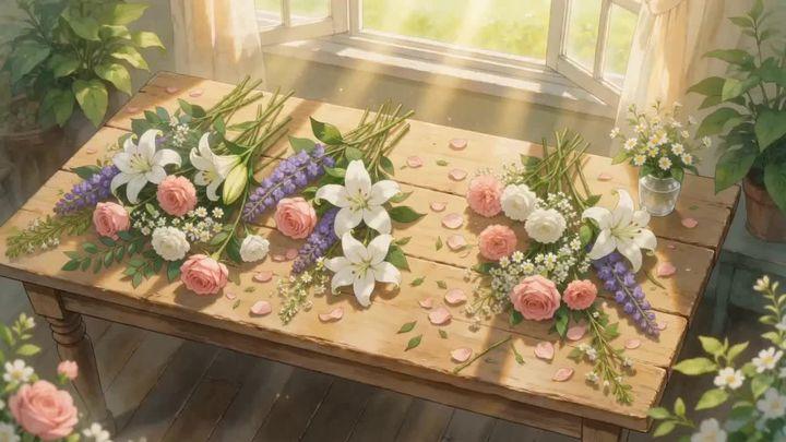 提示词预览: 吉卜力风格插花场景