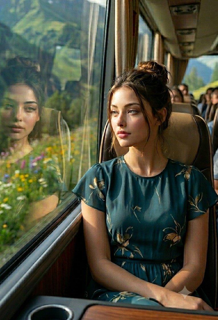 プロンプトのプレビュー: ラグジュアリーバスの旅のポートレート