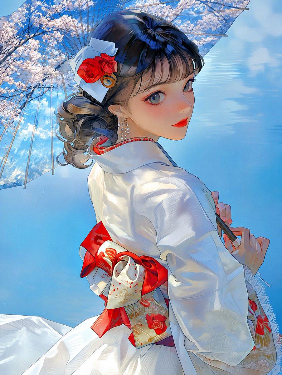 Prompt-Vorschau: Kimono-Mädchen Doppelbelichtungs-Regenschirm