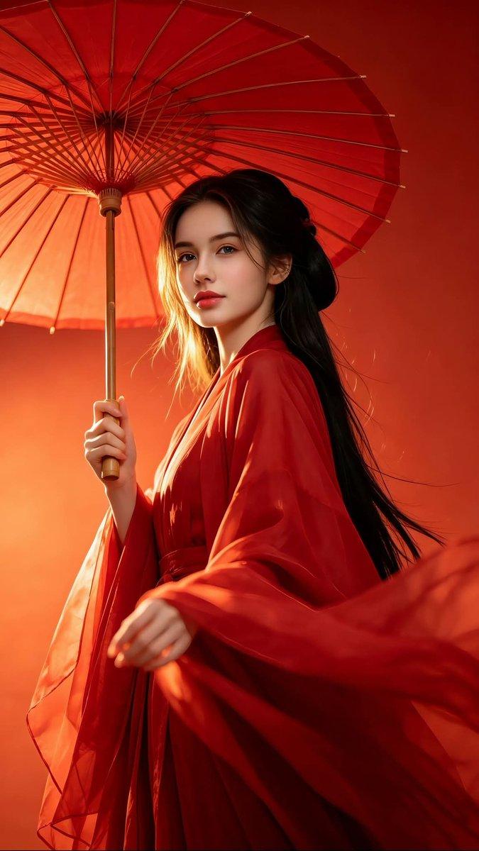 プロンプトのプレビュー: 中国の漢服を纏ったレッドファンタジー・ポートレート