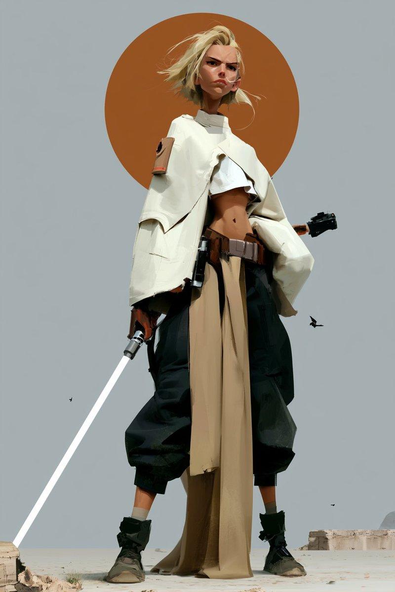 提示词预览: 未来感女性绝地武士沙漠肖像