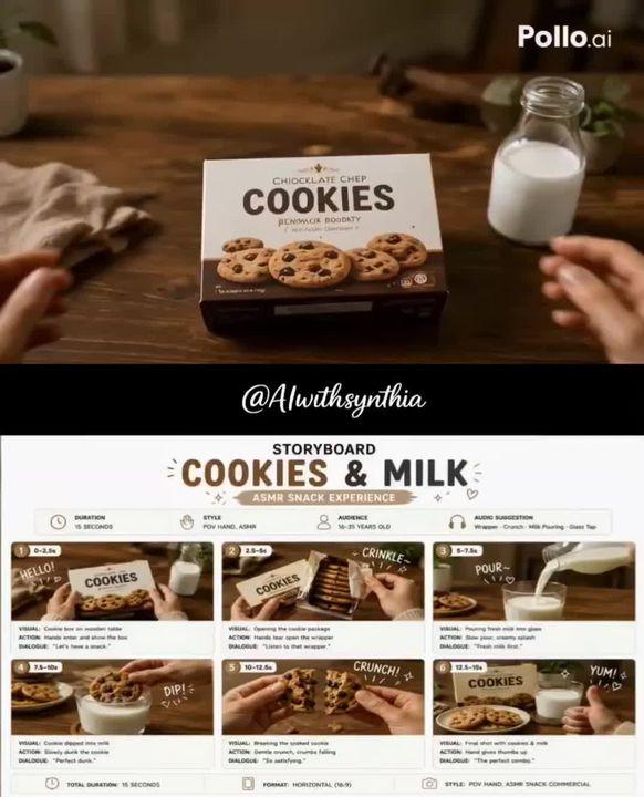 提示词预览: Cookies and Milk ASMR 广告