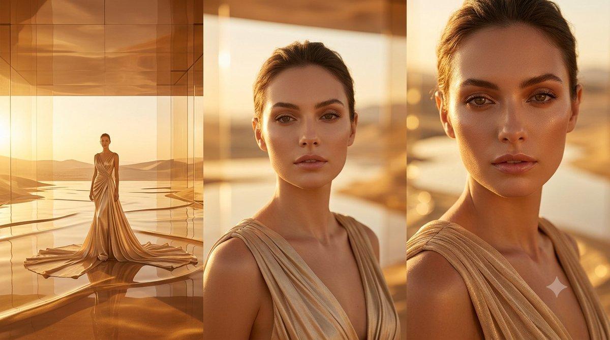 プロンプトのプレビュー: ゴールデン・ラグジュアリー・ファッション・トリプティク