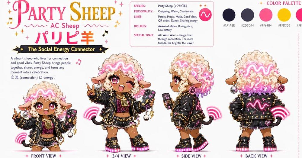 ตัวอย่างพรีวิวพรอมต์: แผ่นภาพตัวละคร Party Sheep