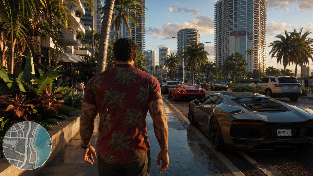 プロンプトのプレビュー: マイアミを舞台にしたオープンワールドゲームのスクリーンショット