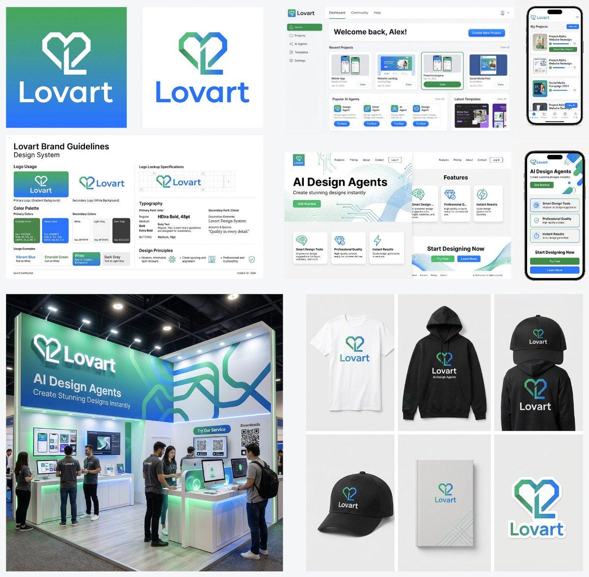 プロンプトのプレビュー: 「Lovart」ブランドアイデンティティのための多段階デザイン生成