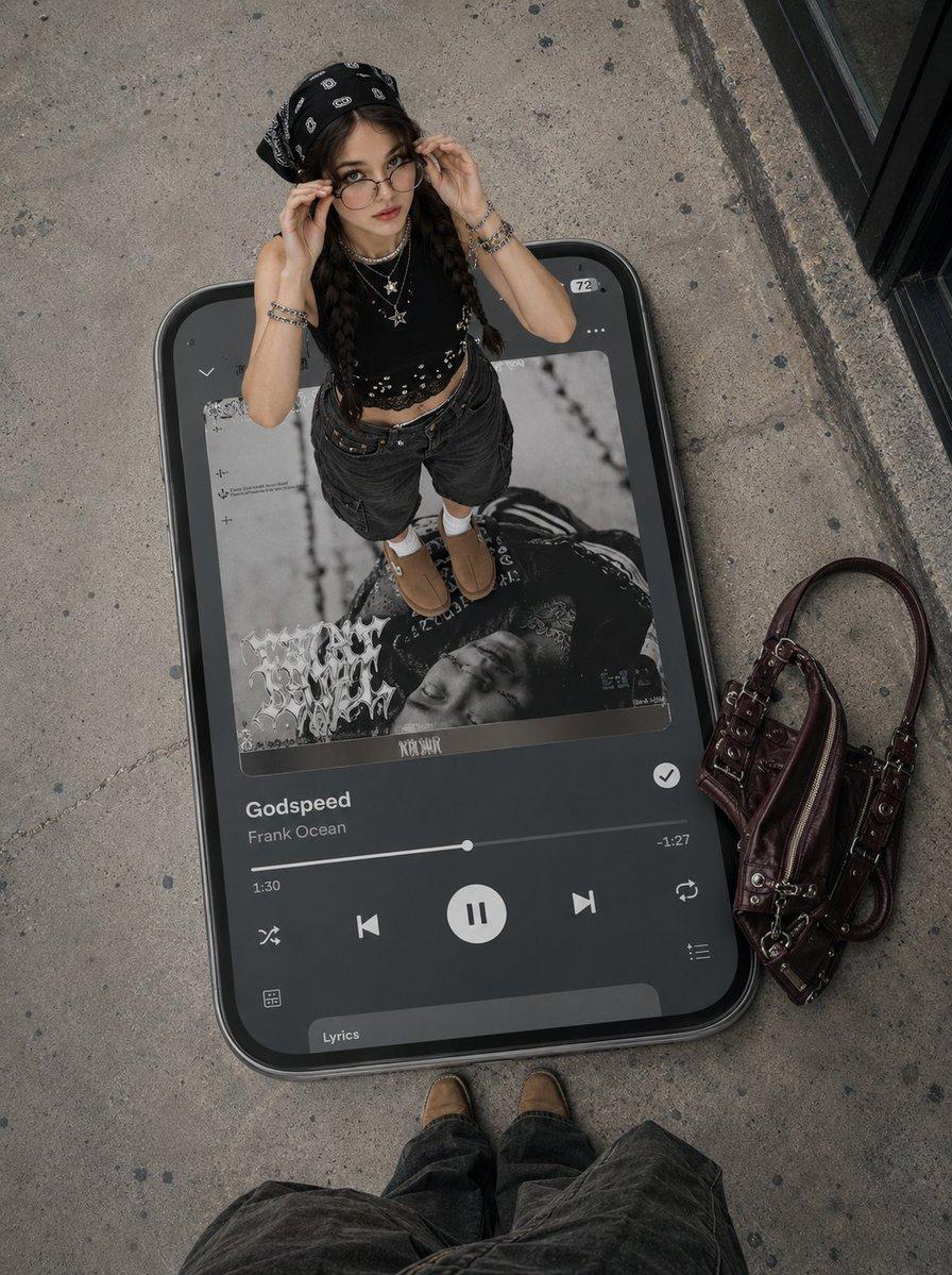 Prompt-Vorschau: Surreale Y2K-Street-Fashion-Smartphone-Illusion