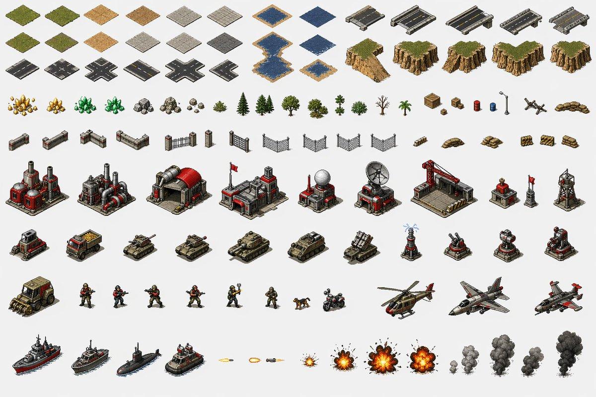 プロンプトのプレビュー: Red Alert 風ピクセルアートスプライトシート