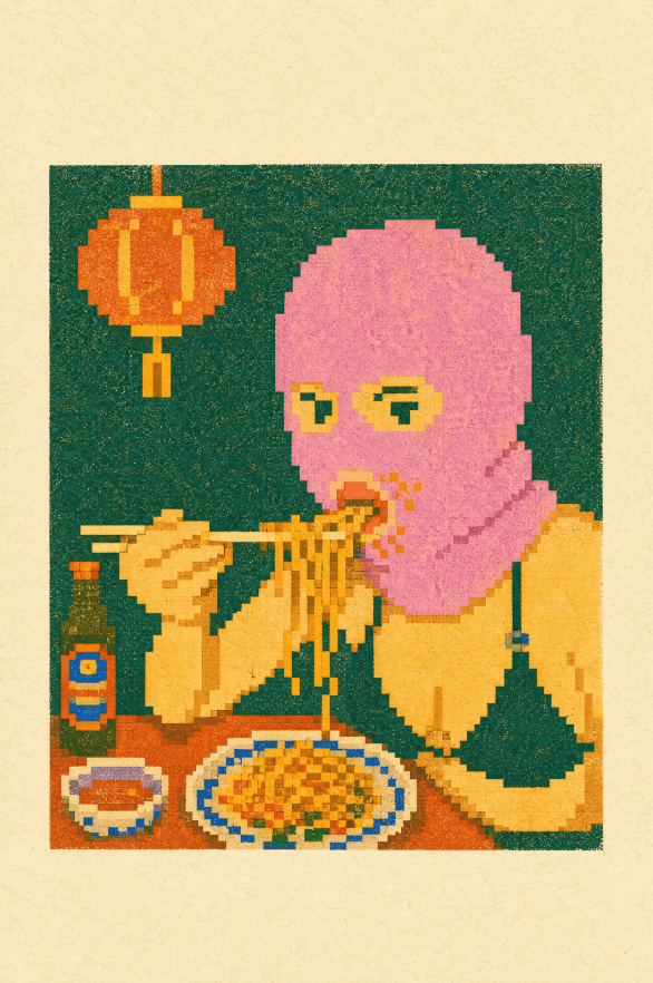 ตัวอย่างพรีวิวพรอมต์: Pixel Risograph Noodle Diner