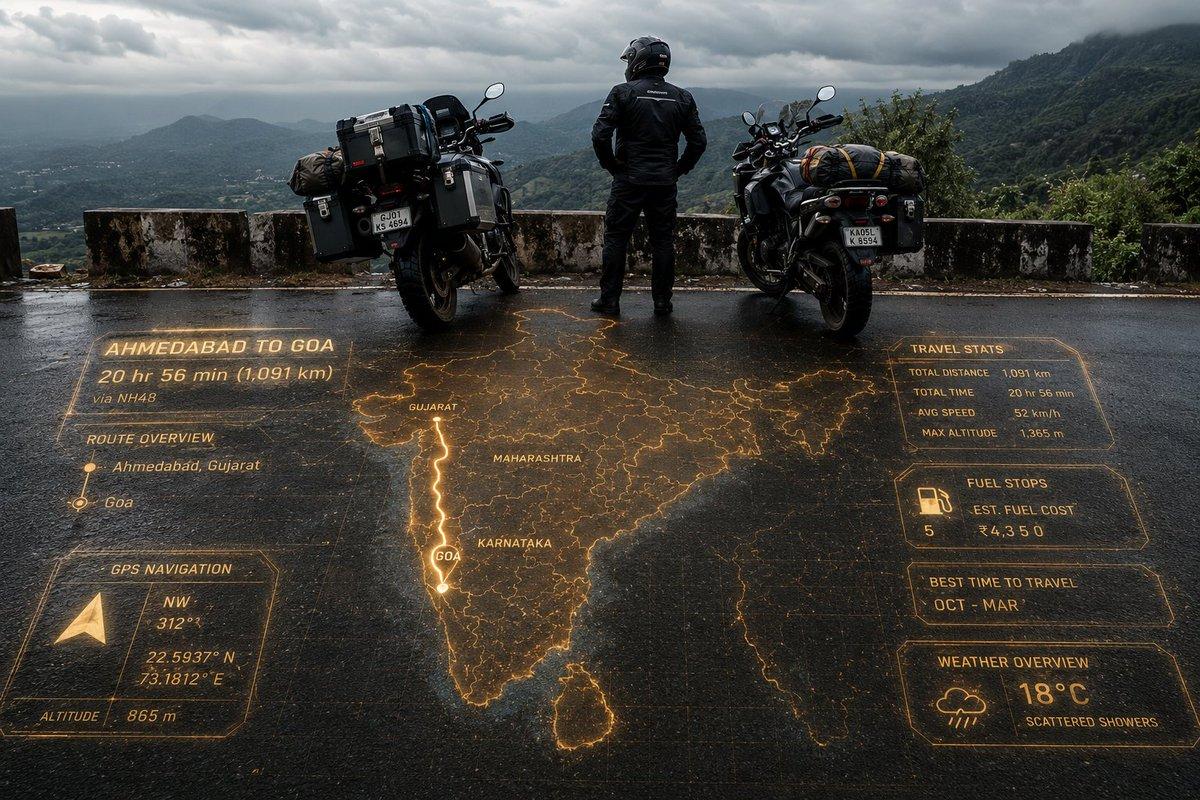 プロンプトのプレビュー: ホログラフィック HUD を装備したアドベンチャーバイクのライダー