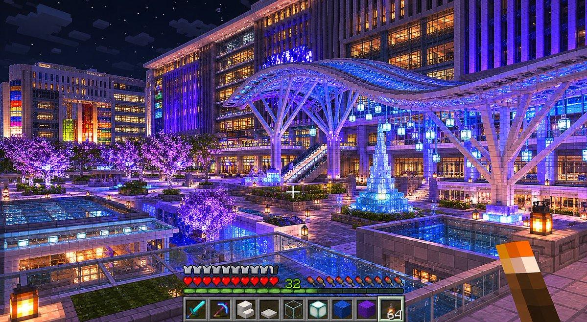 プロンプトのプレビュー: Minecraft で夜の広場を再現