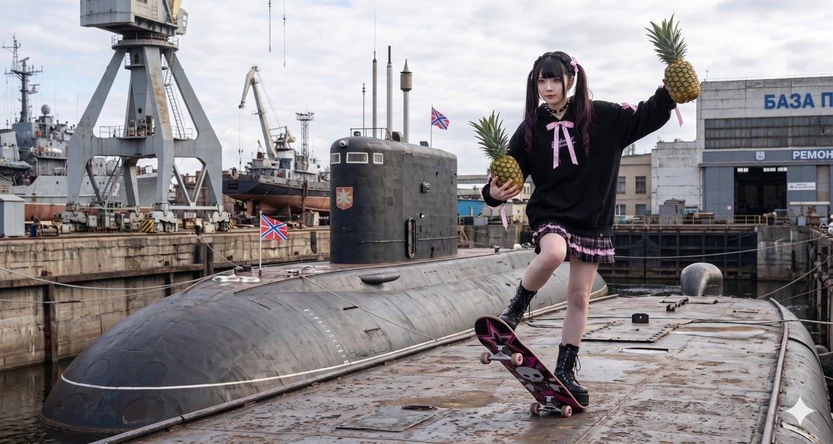 プロンプトのプレビュー: 潜水艦基地と地雷系女子
