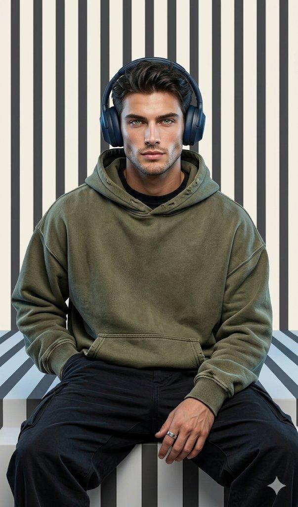 Promptforhåndsvisning: Graphic Portrait with Optical Illusion Background
