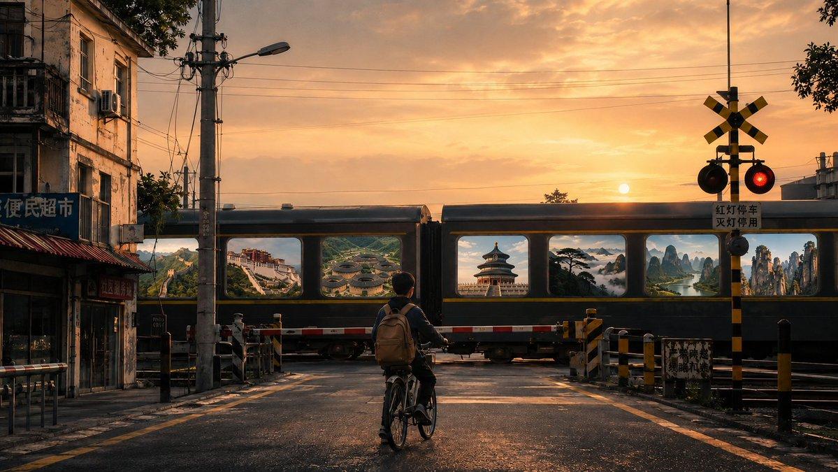 プロンプトのプレビュー: シュールな電車の車窓風景