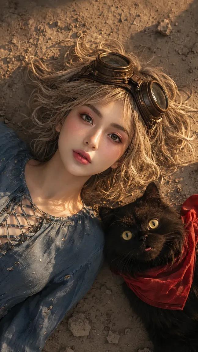 プロンプトのプレビュー: 猫と一緒に:顔のアイデンティティを維持した画像編集