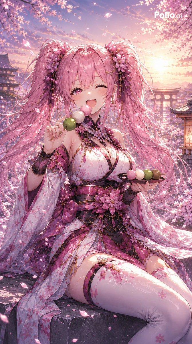 プロンプトのプレビュー: 桜くノ一と団子のポートレート