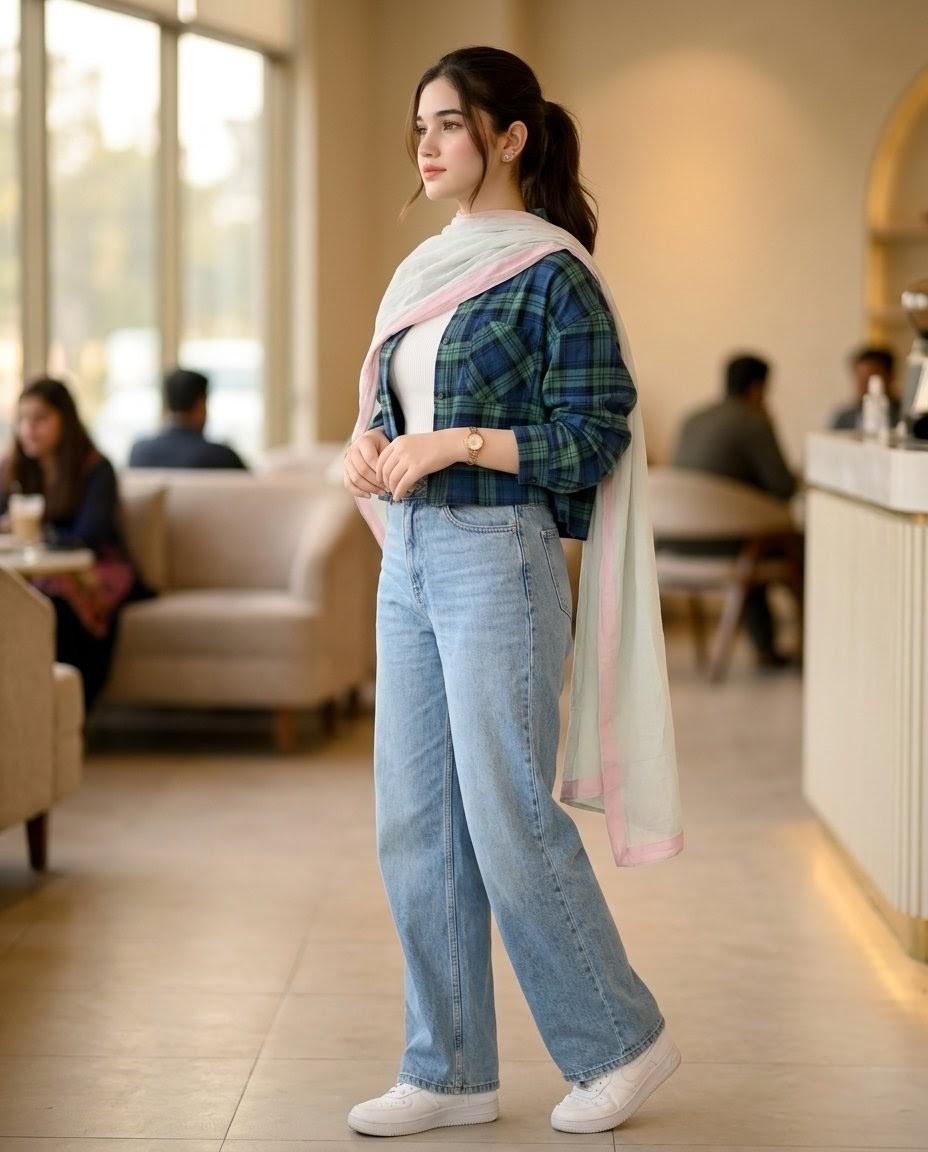 プロンプトのプレビュー: パキスタンのカフェでのファッションポートレート