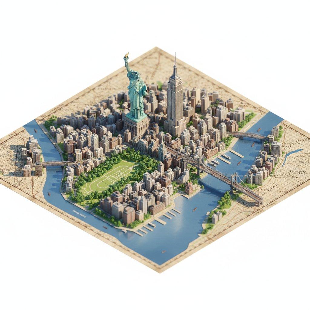 Pré-visualização do prompt: Prompt de mapa isométrico de diorama fotorrealista