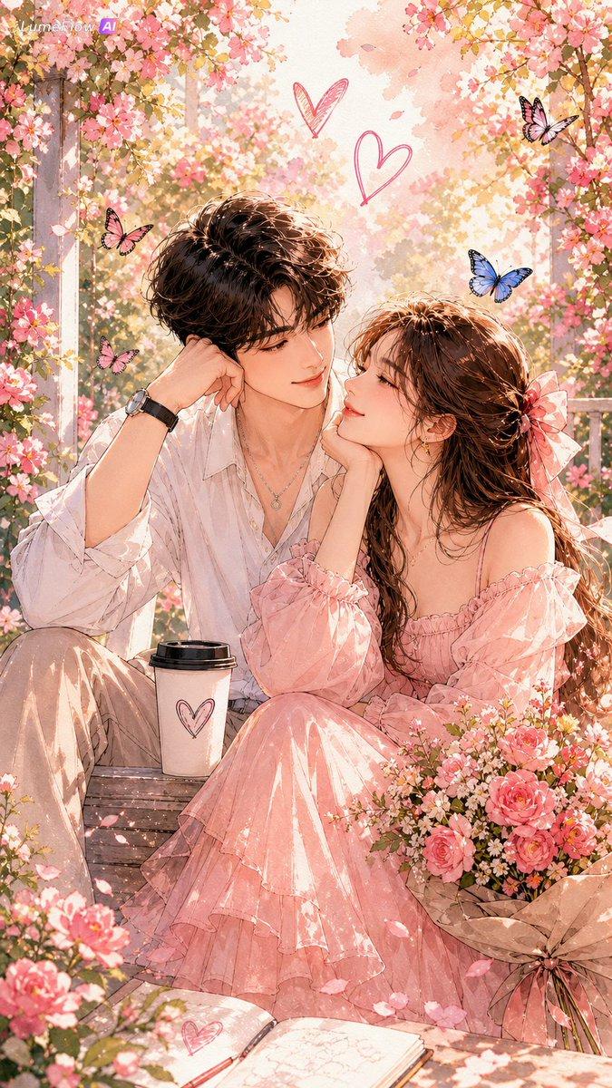 プロンプトのプレビュー: 水彩画風の韓国人カップルのポートレート