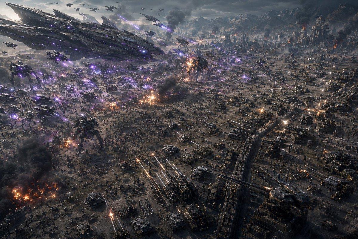 プロンプトのプレビュー: SF 空中侵略戦場